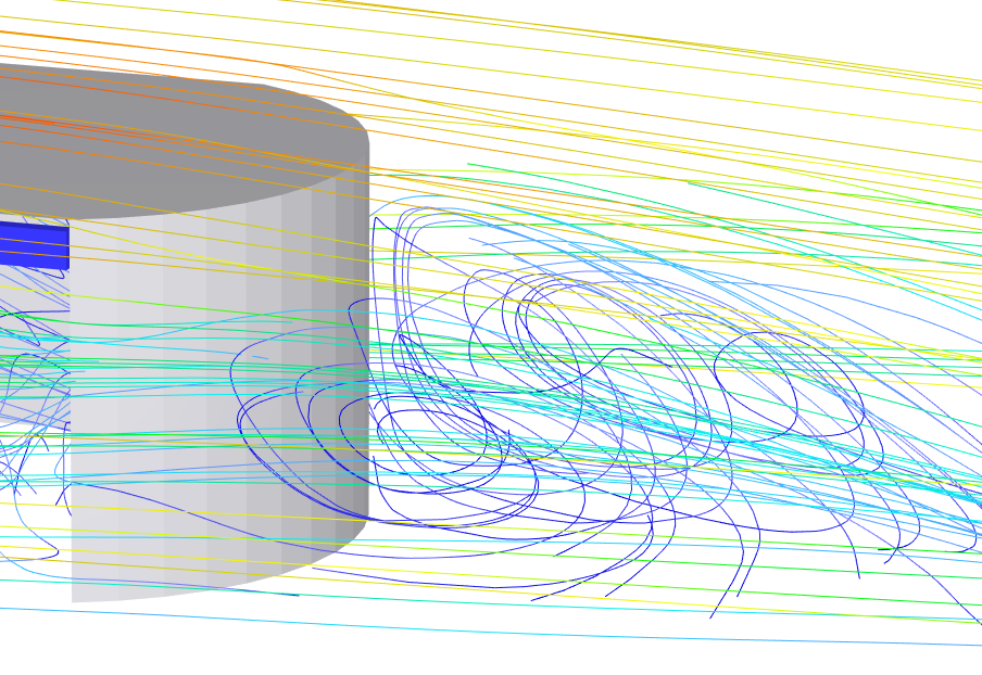 Ilustrace turbulence pomocí proudnic na modelu programu RWIND